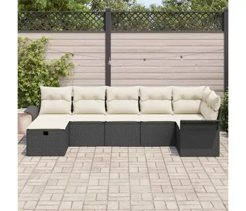 7 Daļu Dārza Dīvānu Komplekts Ar Spilveniem, Melns Poli-Ratans Vidaxl