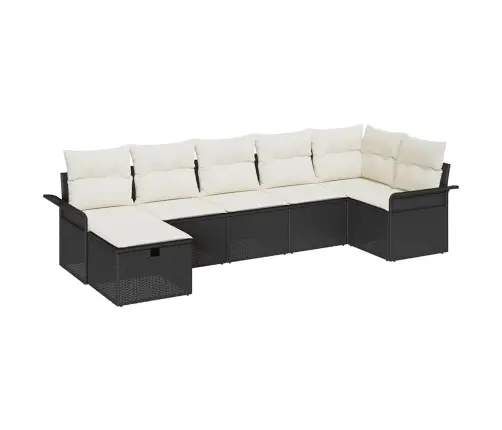 7 Daļu Dārza Dīvānu Komplekts Ar Spilveniem, Melns Poli-Ratans Vidaxl