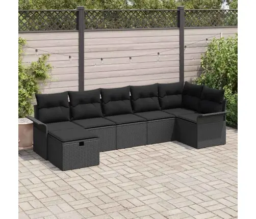 Sodo Sofų Rinkinys Su Pagalve 7 Pcs Juoda Poli Ratanas