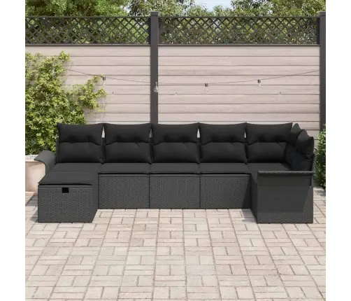 Sodo Sofų Rinkinys Su Pagalve 7 Pcs Juoda Poli Ratanas
