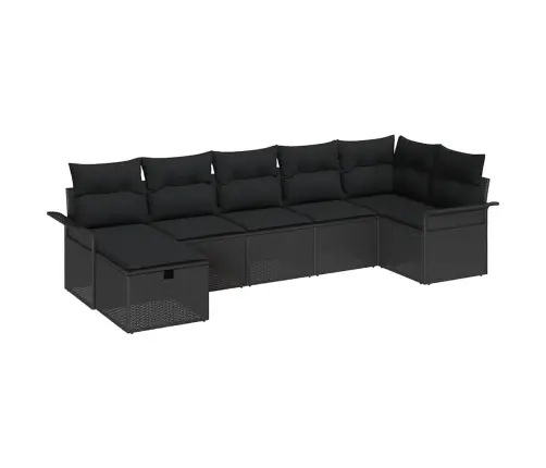 Sodo Sofų Rinkinys Su Pagalve 7 Pcs Juoda Poli Ratanas