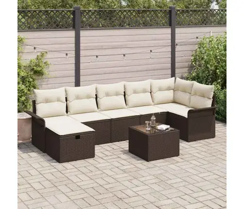 8 Daļu Dārza Dīvānu Komplekts Ar Spilveniem Brūnā Poli Rotangpalma Vidaxl