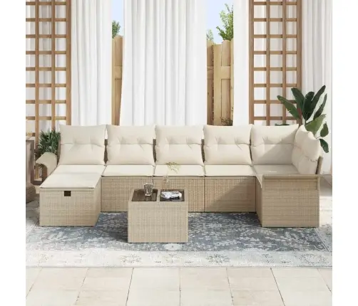 Sodo Sofų Rinkinys Su Pagalve 8 Pcs Smėlio Poli Ratanas