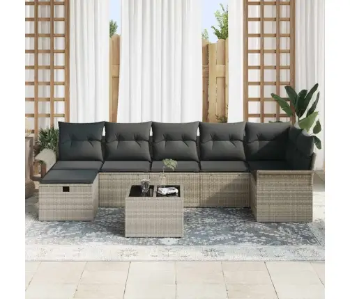 8 Daļu Dārza Dīvānu Komplekts Ar Spilveniem Gaiši Pelēkā Poli Rotangpalma Vidaxl