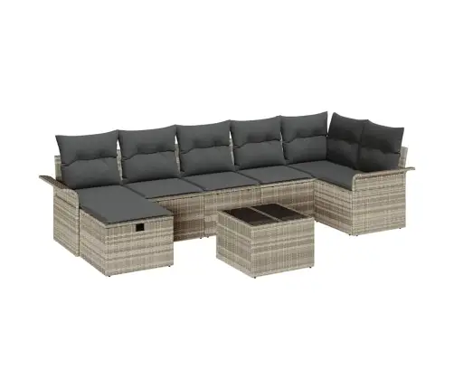 8 Daļu Dārza Dīvānu Komplekts Ar Spilveniem Gaiši Pelēkā Poli Rotangpalma Vidaxl