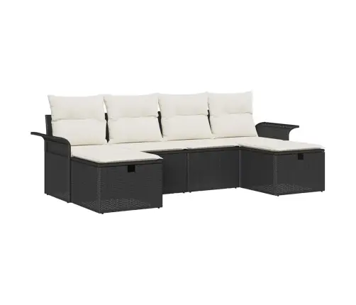 6 Gabalu Dārza Dīvānu Komplekts Ar Spilveniem Melnā Poli Rotangpalmas Vidaxl