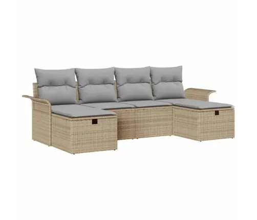 6 Daļu Dārza Dīvānu Komplekts Ar Spilveniem Bēšs Poli Rotangpalma Vidaxl