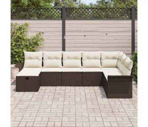 8 Gab. Dārza Dīvāna Komplekts Ar Spilveniem Brūns Poli Rotangpalma Vidaxl