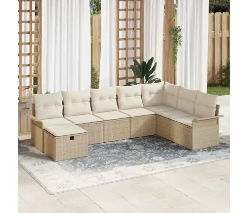 8 Daļu Dārza Dīvānu Komplekts Ar Bēšiem Spilveniem Vidaxl