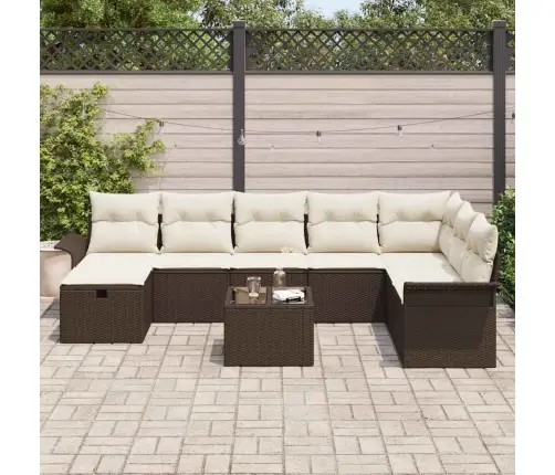9 Daļu Dārza Dīvānu Komplekts Ar Spilveniem Brūns Poli Rattan Vidaxl