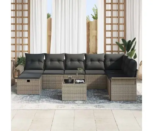 Dārza Dīvānu Komplekts 9 Pcs Pelēka Poliūtu Rotangpalma Vidaxl