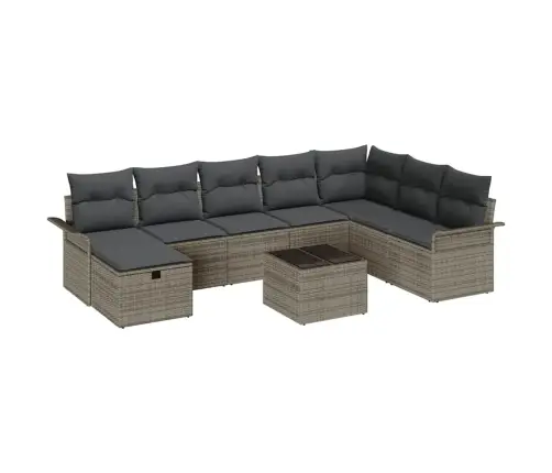 Dārza Dīvānu Komplekts 9 Pcs Pelēka Poliūtu Rotangpalma Vidaxl