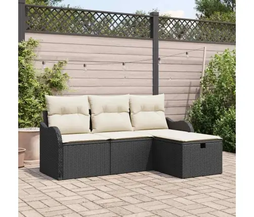 4 Daļīgs Dārza Dīvānu Komplekts Ar Spilveniem Melnā Poli Rotangpalmas Vidaxl