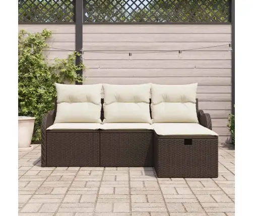 Sodo Sofų Rinkinys Su Pagalve 4 Pcs Ruda Poli Ratanas