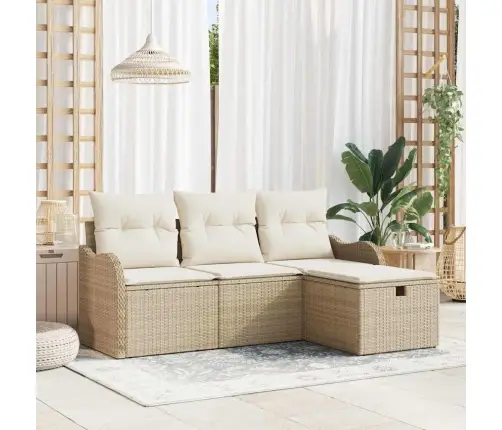 Sodo Sofų Rinkinys Su Pagalve Su Saugykla 4 Pcs Poli Ratanas