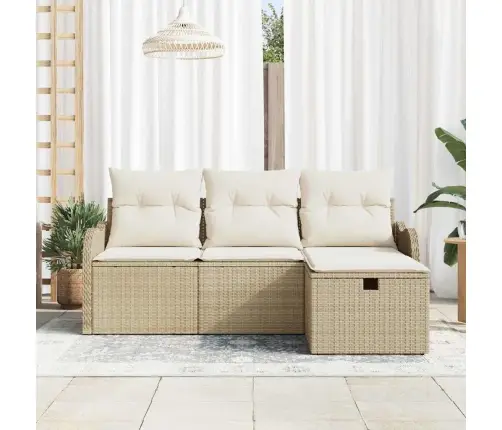 Sodo Sofų Rinkinys Su Pagalve Su Saugykla 4 Pcs Poli Ratanas