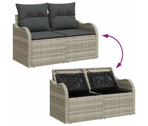 Sodo Sofų Rinkinys Su Pagalve 4 Pcs Šviesiai Pilka Poli Ratanas