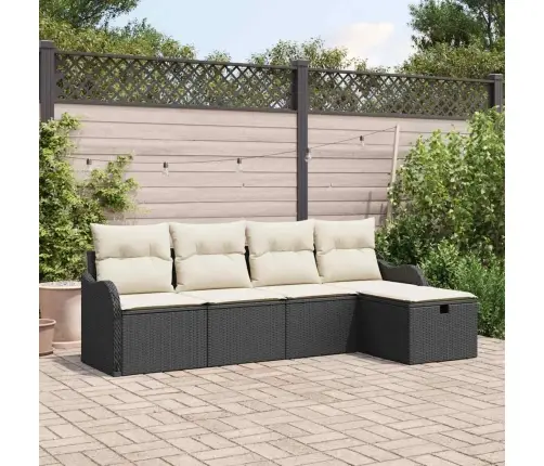 5 Daļu Dārza Dīvānu Komplekts Ar Spilveniem Melns Poli Rotangpalma Vidaxl