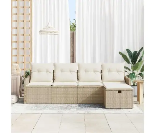 5 Daļīgs Dārza Dīvānu Komplekts Ar Spilveniem Bēšā Polirasēnā Vidaxl