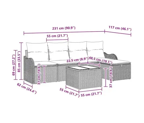 Sodo Sofų Rinkinys Su Pagalve 6 Pcs Ruda Poli Ratanas