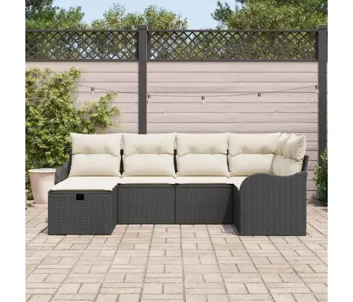 Sodo Sofų Rinkinys Su Pagalve 6 Pcs Juoda Poli Ratanas