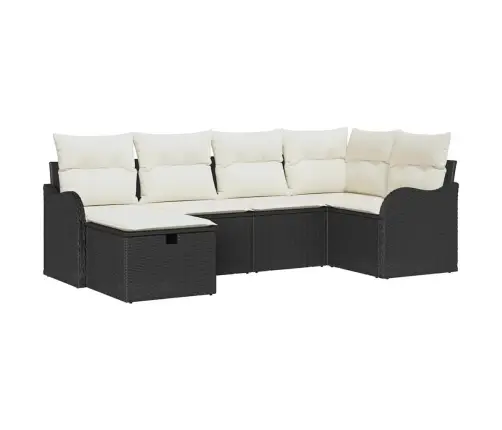 Sodo Sofų Rinkinys Su Pagalve 6 Pcs Juoda Poli Ratanas
