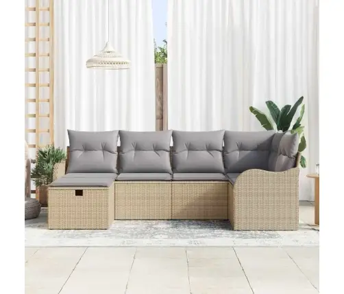 6 Daļu Dārza Dīvānu Komplekts Ar Spilveniem Bēšā Poli Rotangpalma Vidaxl