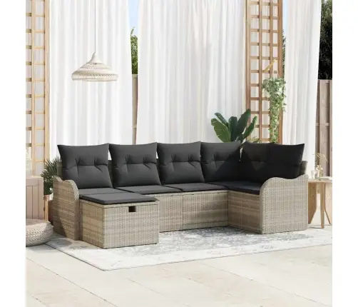 6 Daļu Dārza Dīvānu Komplekts Ar Spilveniem Gaiši Pelēkā Poli Rotangpalmas Vidaxl