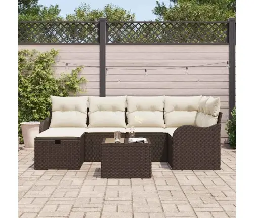 7 Vietu Dārza Dīvānu Komplekts Ar Spilveniem Brūna Polietilēna Rotangpalma Vidaxl
