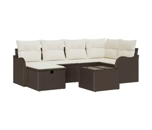 7 Vietu Dārza Dīvānu Komplekts Ar Spilveniem Brūna Polietilēna Rotangpalma Vidaxl