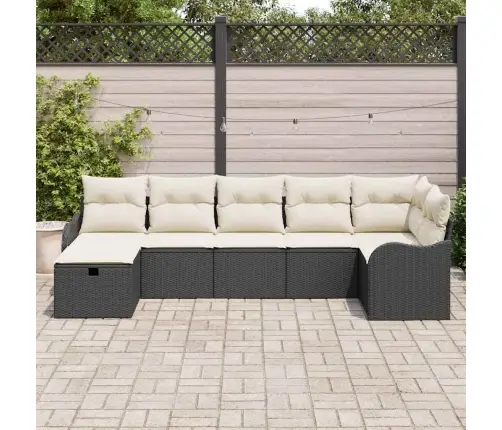 7 Daļu Dārza Dīvāna Komplekts Ar Spilveniem Melnā Poli Rotangpalmas Vidaxl