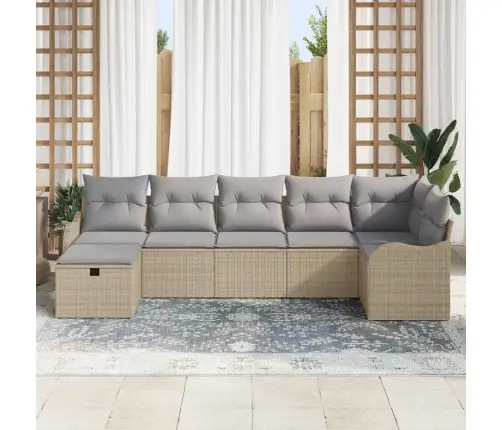 Dārza Dīvānu Komplekts 7 Pcs Bēša Poliūtu Rotangpalma Vidaxl