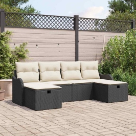Sodo Sofų Rinkinys Su Pagalve 6 Pcs Juoda Poli Ratanas