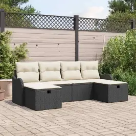 Sodo Sofų Rinkinys Su Pagalve 6 Pcs Juoda Poli Ratanas