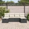 Sodo Sofų Rinkinys Su Pagalve 6 Pcs Juoda Poli Ratanas