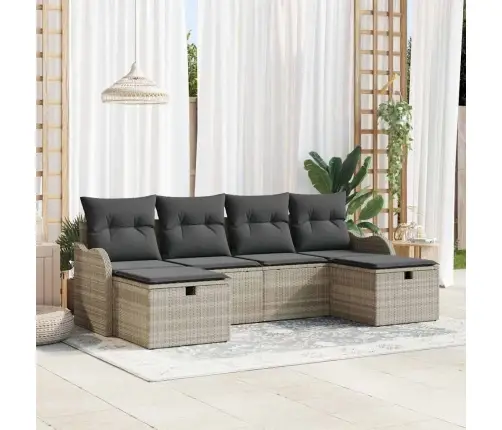 6 Daļu Dārza Dīvānu Komplekts Ar Spilveniem Gaiši Pelēkā Poli Rotangpalma Vidaxl