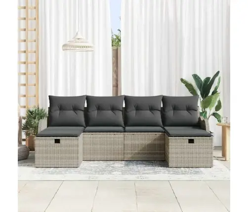 6 Daļu Dārza Dīvānu Komplekts Ar Spilveniem Gaiši Pelēkā Poli Rotangpalma Vidaxl