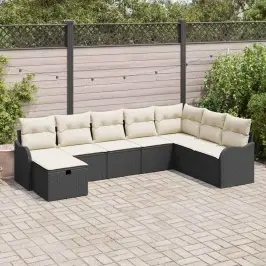 Sodo Sofų Rinkinys Su Pagalve 8 Pcs Juoda Poli Ratanas