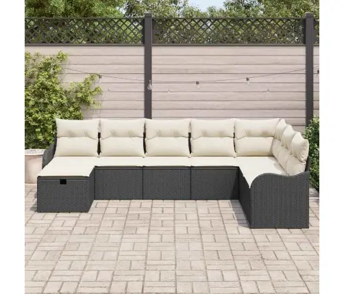 Sodo Sofų Rinkinys Su Pagalve 8 Pcs Juoda Poli Ratanas