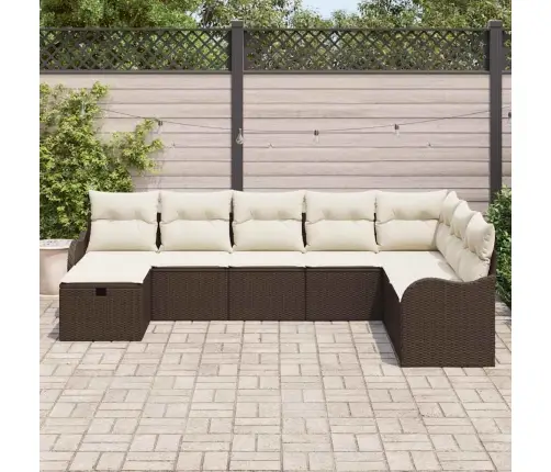 Sodo Sofų Rinkinys Su Pagalve 8 Pcs Ruda Poli Ratanas