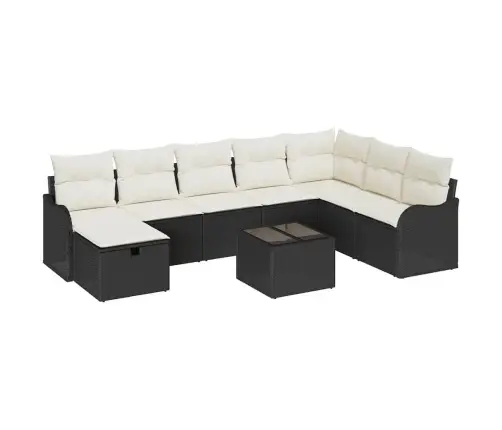 9 Daļu Dārza Dīvānu Komplekts Ar Spilveniem Melnā Poli Rotangpalmas Vidaxl