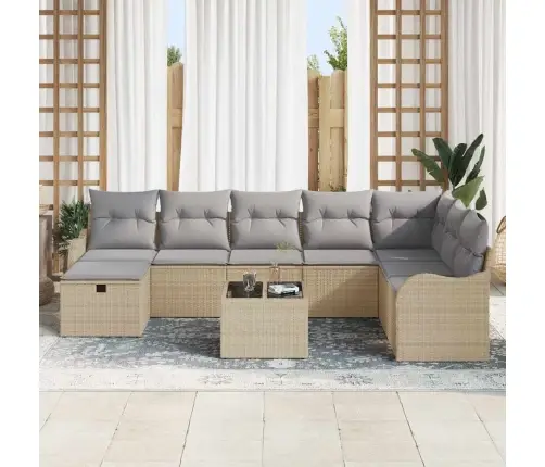 Dārza Dīvānu Komplekts 9 Pcs Bēša Poliūtu Rotangpalma Vidaxl