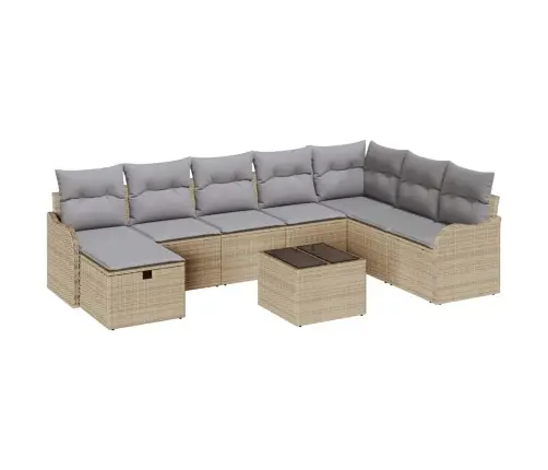 Dārza Dīvānu Komplekts 9 Pcs Bēša Poliūtu Rotangpalma Vidaxl