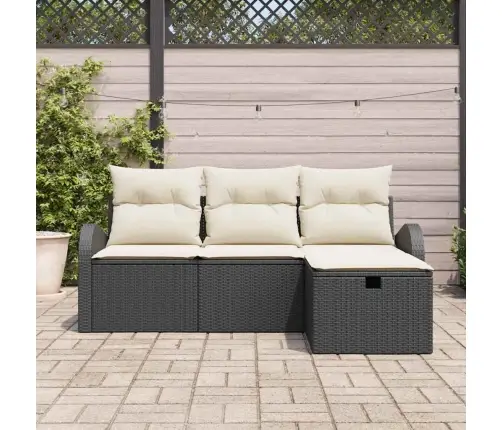 4 Daļu Dārza Dīvānu Komplekts Ar Spilveniem Melnā Poli Rotangpalmas Vidaxl