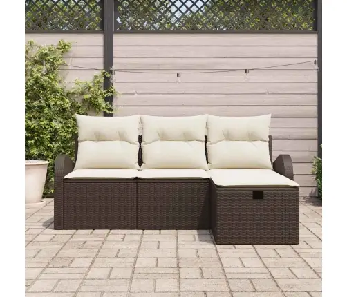 4 Daļu Dārza Dīvānu Komplekts Ar Spilveniem Brūnā Poli Rotangpalma Vidaxl