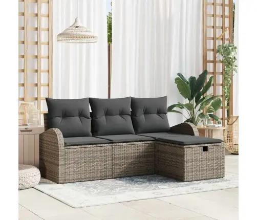 4 Daļu Dārza Dīvānu Komplekts Ar Spilveniem Pelēkā Poli Rotangpalma Vidaxl