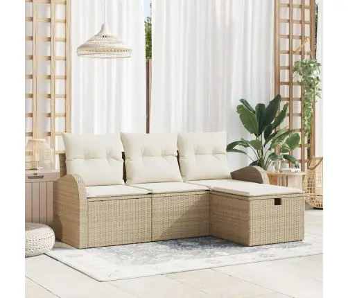 Sodo Sofų Rinkinys Su Pagalve 4 Pcs Smėlio Poli Ratanas