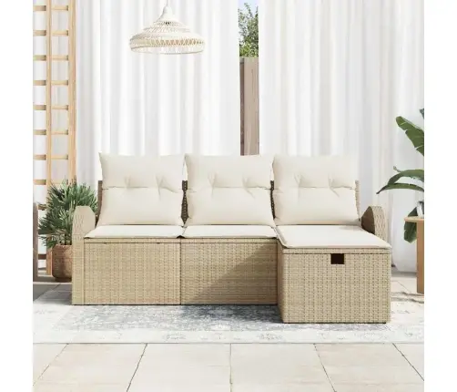 Sodo Sofų Rinkinys Su Pagalve 4 Pcs Smėlio Poli Ratanas