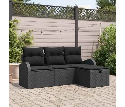 Dārza Dīvānu Komplekts Ar Spilvenu 4 Pcs Melna Poliratāns Vidaxl