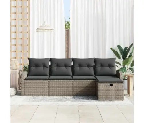 5 Gabalu Dārza Dīvānu Komplekts Ar Spilveniem Pelēkā Polietilēna Rotangpalmas Vidaxl